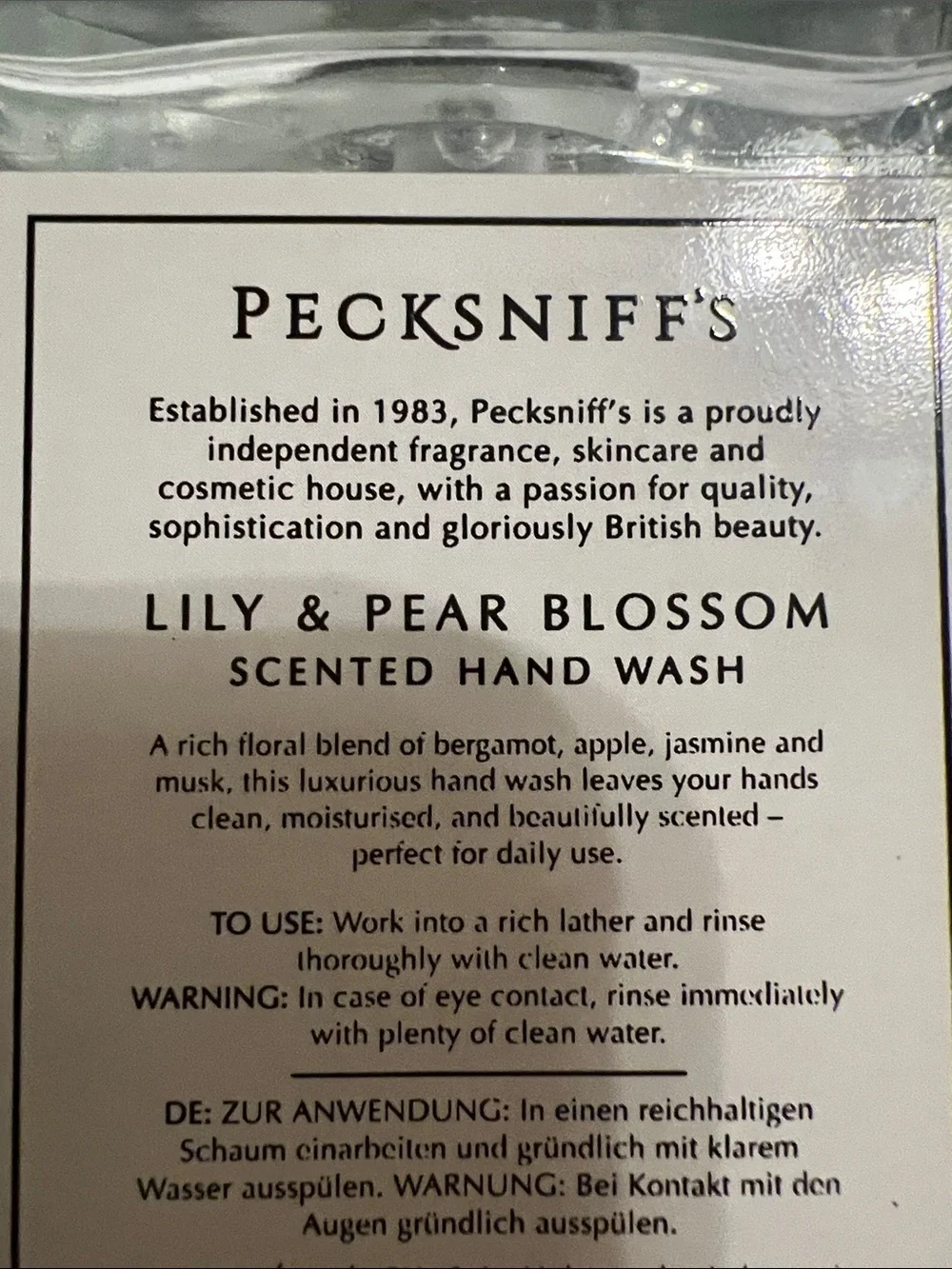 Pecksniff’s hand wash Lily & Pear Blossom